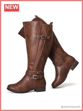Women's Extra Wide Calf Knee High Boots Faux Leather Low Heel Memory Foam